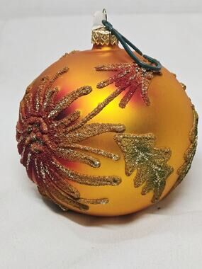 Vintage Amber Gold Blown Glass Ornament Hand Made Christmas Royal Decor